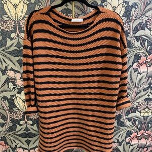Women’s Striped Black and Cognac Oversized Sweater - Medium